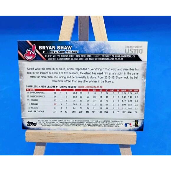 2016 Topps Update Series - Bryan Shaw #US110 - Picture 4 of 4
